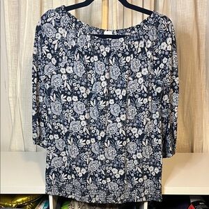 J. Jill Blue and White Floral Top, Size S